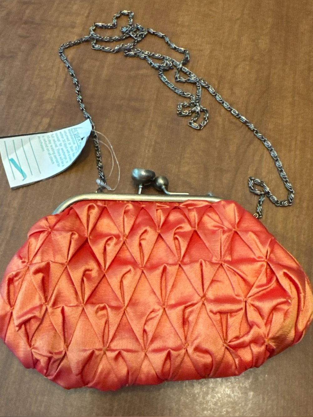 Sasha Satin Orange Evening Kiss-Lock Clutch with Chain